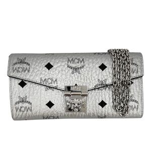 MCM Millie Logo Visetos Silver Wallet On Chain Crossbody Bag